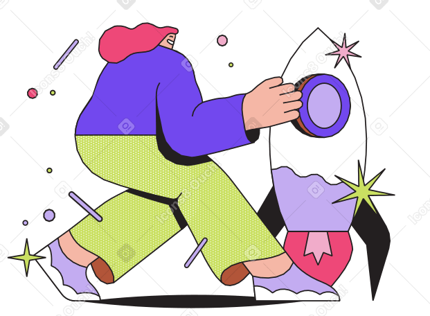 Woman launching rocket Illustration in PNG, SVG