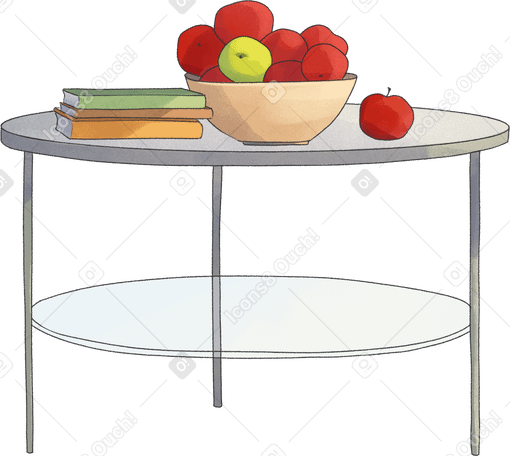 table with apples and books Illustration in PNG, SVG