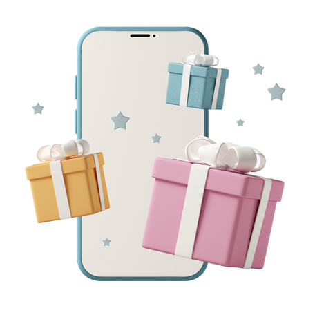 3D using smartphone to shop for gifts  Illustration in PNG, SVG