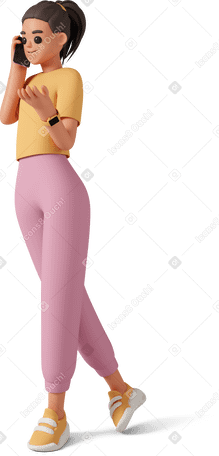 3D girl talking on phone Illustration in PNG, SVG