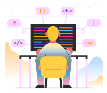 A person sitting in front of a computer screen animated illustration in GIF, Lottie (JSON), AE