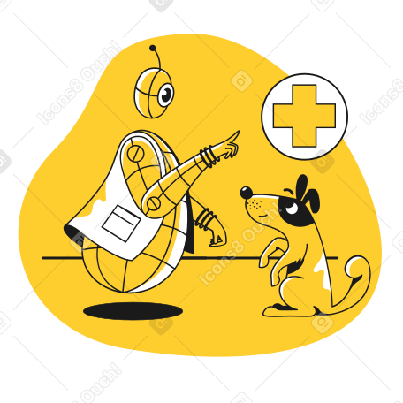 Robot working as a vet and treating a dog PNG, SVG