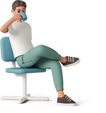 young man sitting on the chair and drinking coffee PNG, SVG