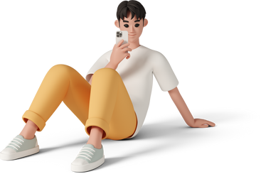 young man sitting on floor and making photo with smartphone PNG, SVG