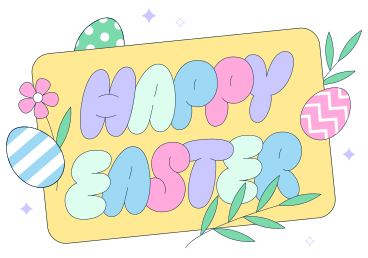 Надпись с пасхальным текстом с яйцами и цветами в PNG, SVG