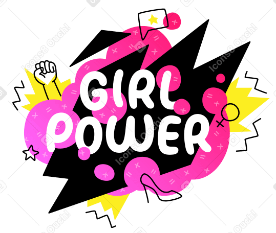 Letras de poder feminino coloridas com rabiscos PNG, SVG