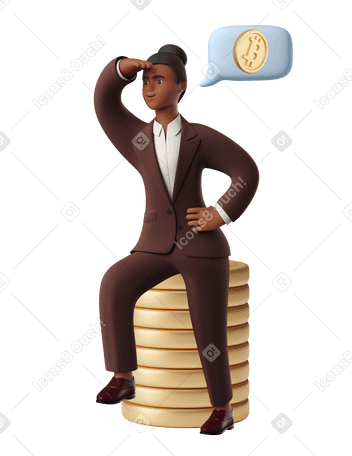 3D Businesswoman in red suit looking for bitcoins PNG, SVG