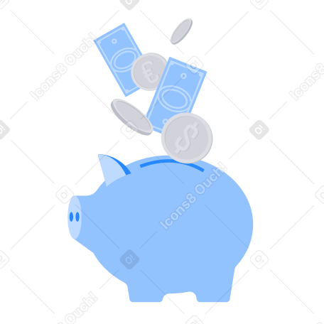 Piggy bank with money and coins Illustration in PNG, SVG
