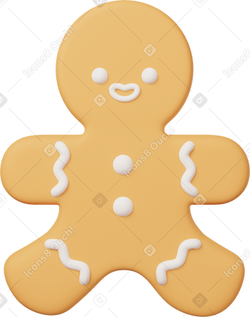 3D gingerbread man cookie with white icing outline Illustration in PNG, SVG