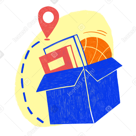 Blue cardboard box with things to move Illustration in PNG, SVG