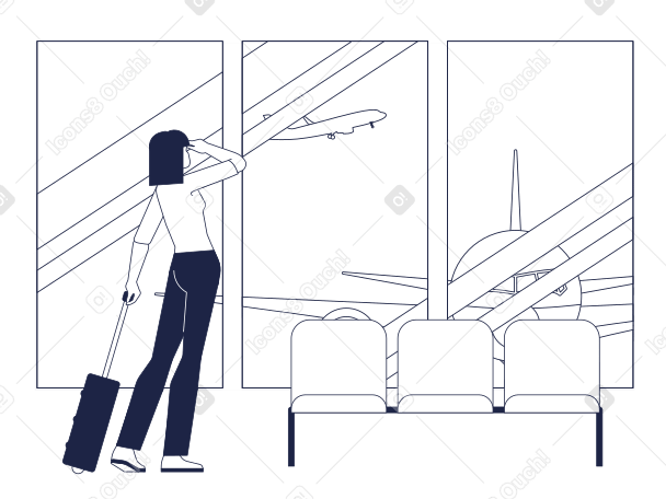Путешественник с багажом в аэропорту в PNG, SVG