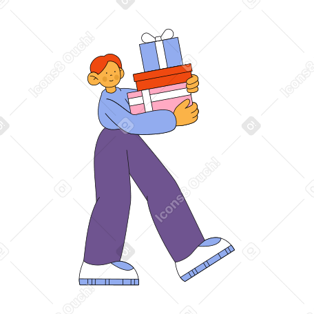 Man carrying a stack of gifts Illustration in PNG, SVG
