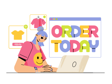 Lettering order today mit einem mädchen, das online bestellt PNG, SVG