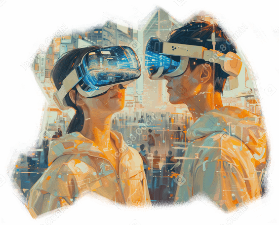 Vrメガネをかけたカップルの油絵 PNG、SVG