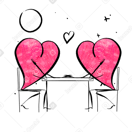 Dos corazones en una cita PNG, SVG