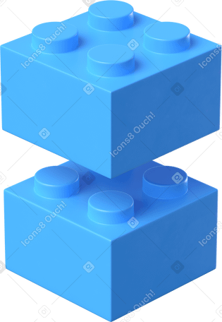 3D two blue lego brick PNG, SVG