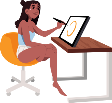 designer-illustrator girl working at her desk on a tablet PNG, SVG