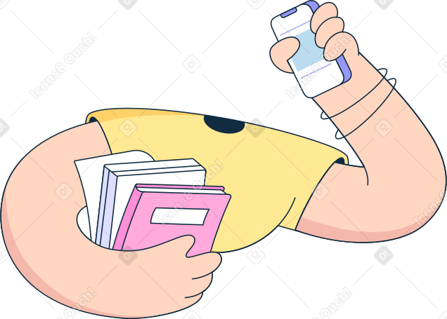 body with books and phone PNG, SVG