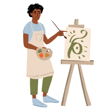 Artist drawing a painting on a easel PNG, SVG