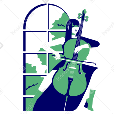 Женщина у окна играет на виолончели в PNG, SVG