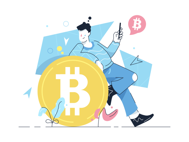 Man buying bitcoin online Illustration in PNG, SVG