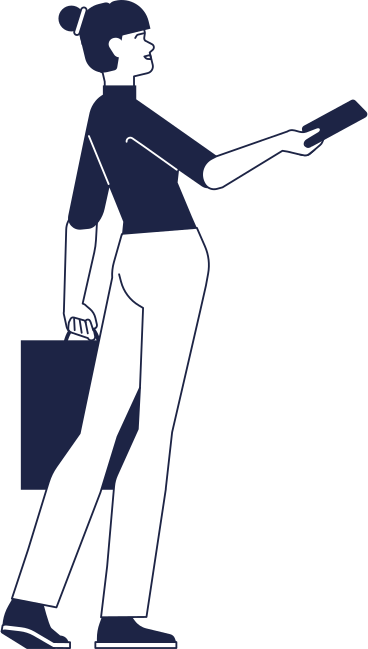Woman with bag and smartphone view from back PNG, SVG