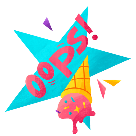 Star with fallen and melted ice cream and the lettering oops Illustration in PNG, SVG