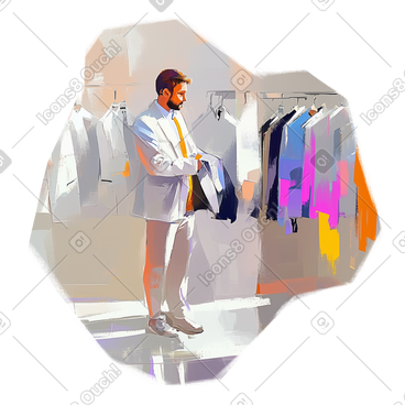 服装店里男人选西装外套的油画 PNG, SVG