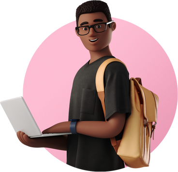 young man with laptop and backpack в PNG, SVG