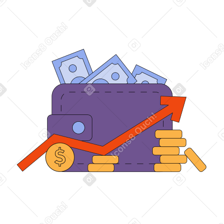 Purse with money and an arrow Illustration in PNG, SVG