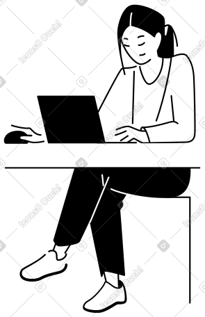 在电脑上工作的年轻女子 PNG, SVG