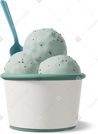 3D mint ice cream cup mockup with plastic spoon PNG, SVG
