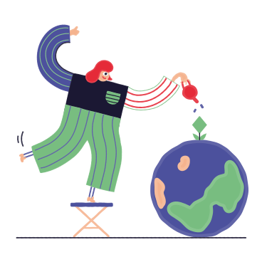 Girl watering a flower growing out of a planet PNG, SVG