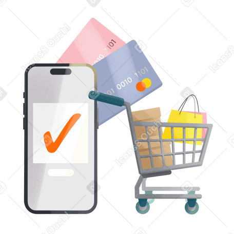 Entrega de mercancías desde la tienda mediante un teléfono móvil y tarjetas de crédito PNG, SVG