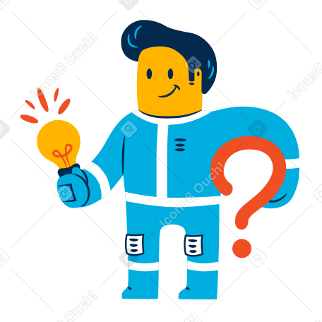 Man holds a light bulb and a question mark in his hands PNG, SVG