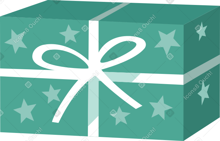 green gift box with a bow and stars Illustration in PNG, SVG