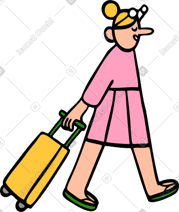 Woman in a pink dress walking with a luggage PNG, SVG