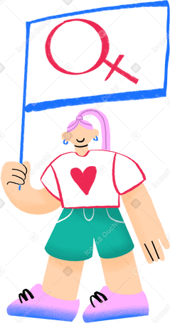 woman holding flag with female symbol в PNG, SVG