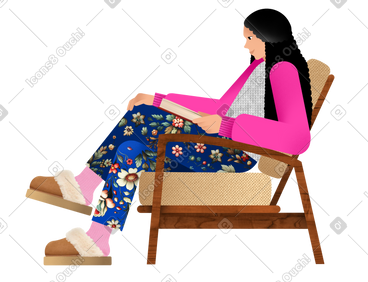 坐在椅子上读书的年轻女子 PNG, SVG