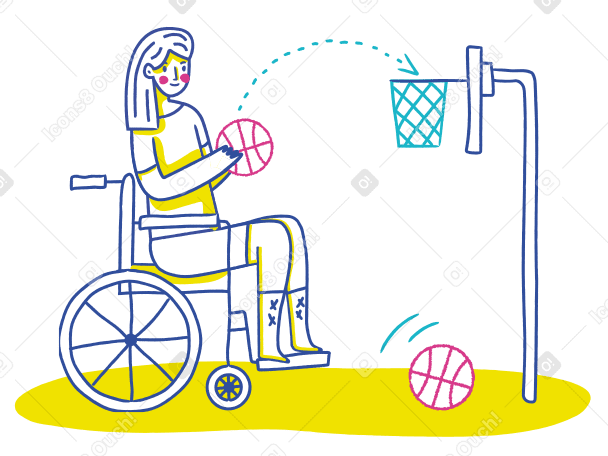 Frau mit eingeschränkter mobilität spielt basketball PNG, SVG