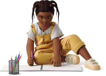 little girl drawing in a sketchbook PNG, SVG