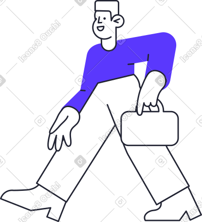 walking man in blue sweater holding briefcase动态插图，格式有GIF、Lottie (JSON)、AE