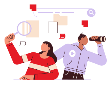 Woman and man searching for the right files PNG, SVG