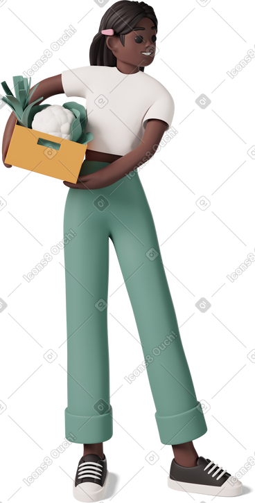 Black girl holding box of vegetables PNG, SVG