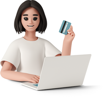 young smiling woman with laptop and credit card PNG, SVG