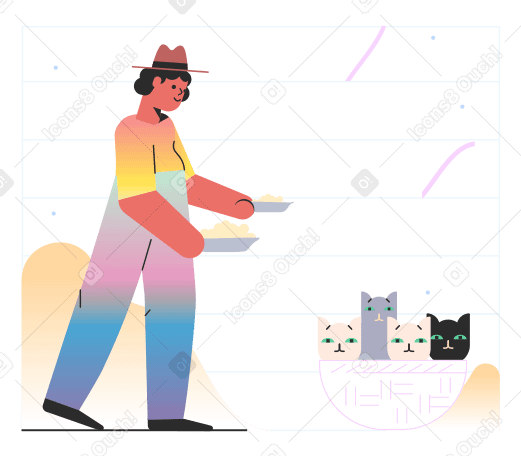 Feeding cats Illustration in PNG, SVG