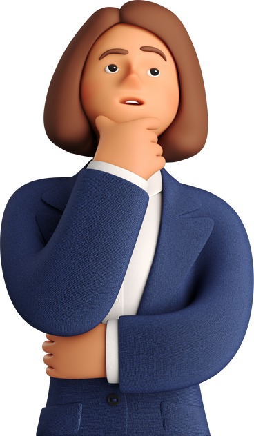 pondering businesswoman in blue suit looking up PNG, SVG