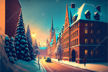 3D christmas city street background PNG, SVG