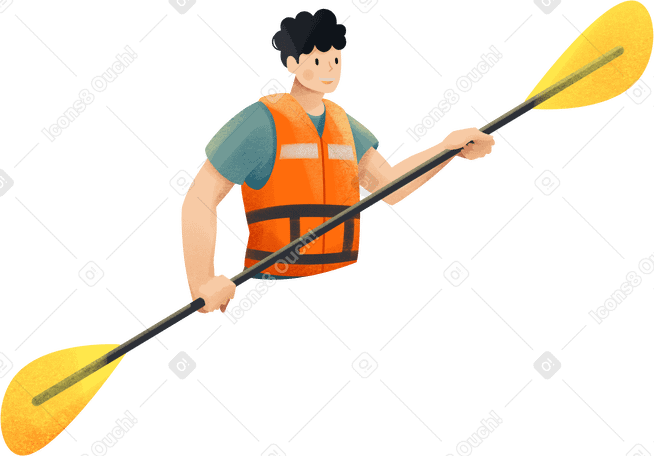 young man in orange life vest Illustration in PNG, SVG