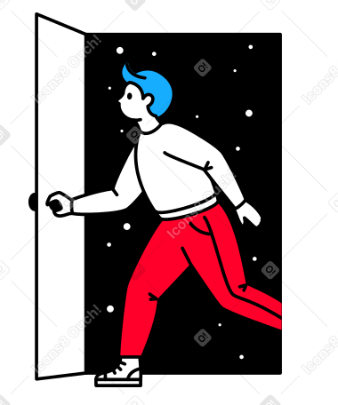 Man runs through a door from outer space PNG, SVG
